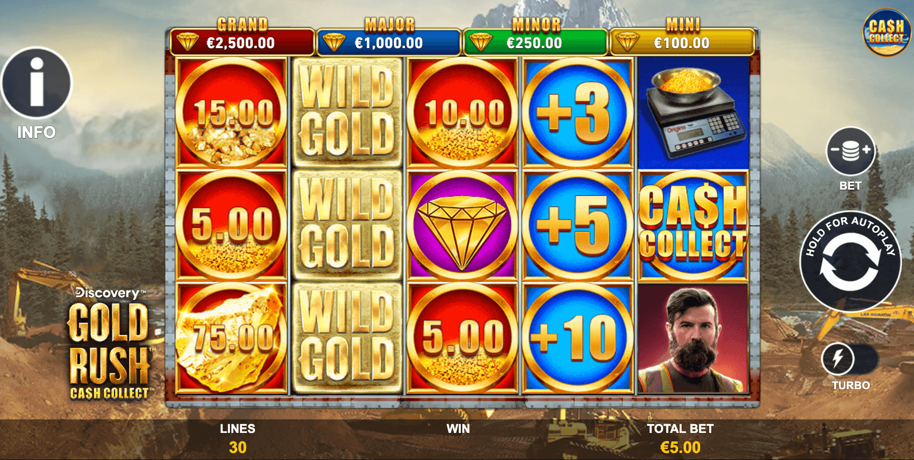 gold rush cash collect tragaperras diseño