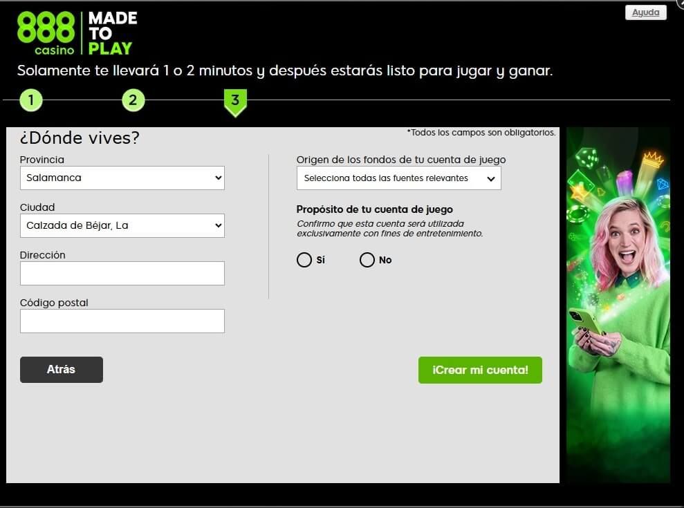 888 Casino – Registro en el casino, fase 3