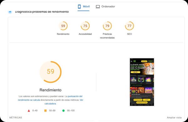Análisis de diseño, estructura y velocidad de carga de página en 888 Casino