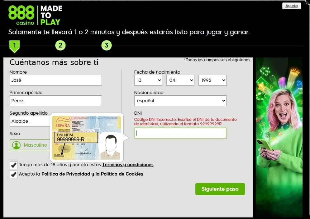 888 Casino – Proceso de registro en línea, fase 1