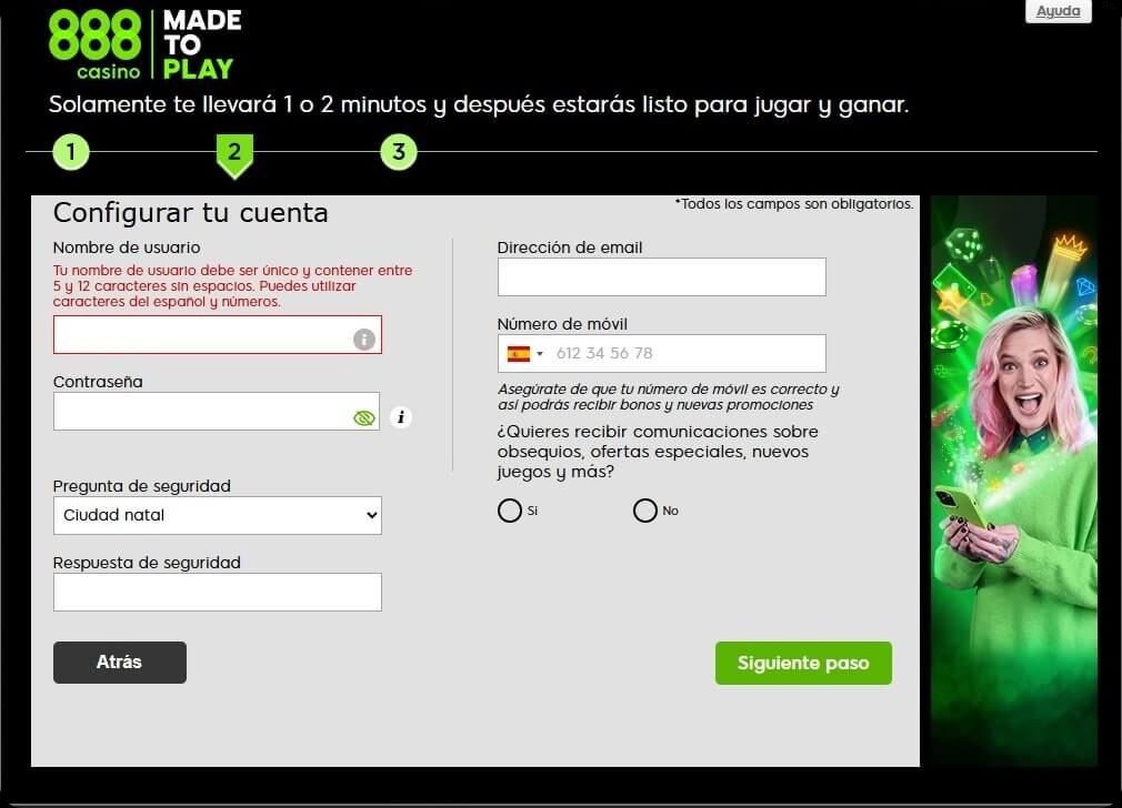 888 Casino – Proceso de registro, fase 2