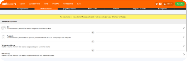 Betsson Casino – Registro en el casino, fase 3