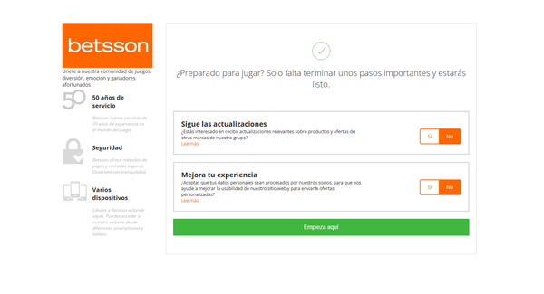 Betsson Casino – Proceso de registro, fase 2