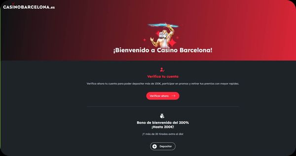 Pantalla de bienvenida y verificación de cuenta de Casino Barcelona online