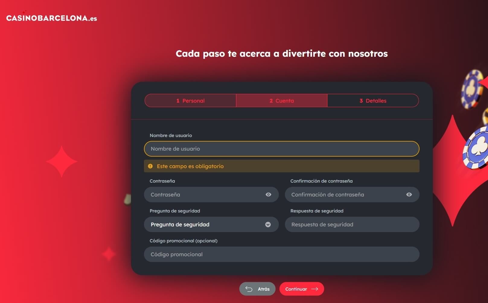 Barcelona Casino – Proceso de registro, fase 2