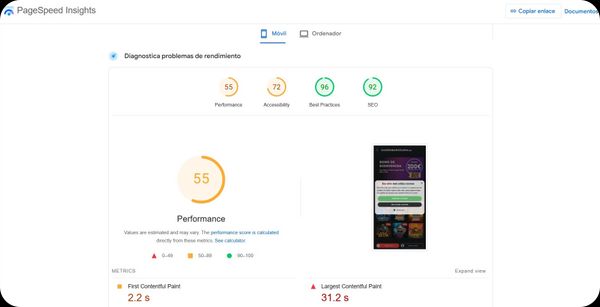 Análisis de velocidad de página del sitio barcelona Casino en version móvil