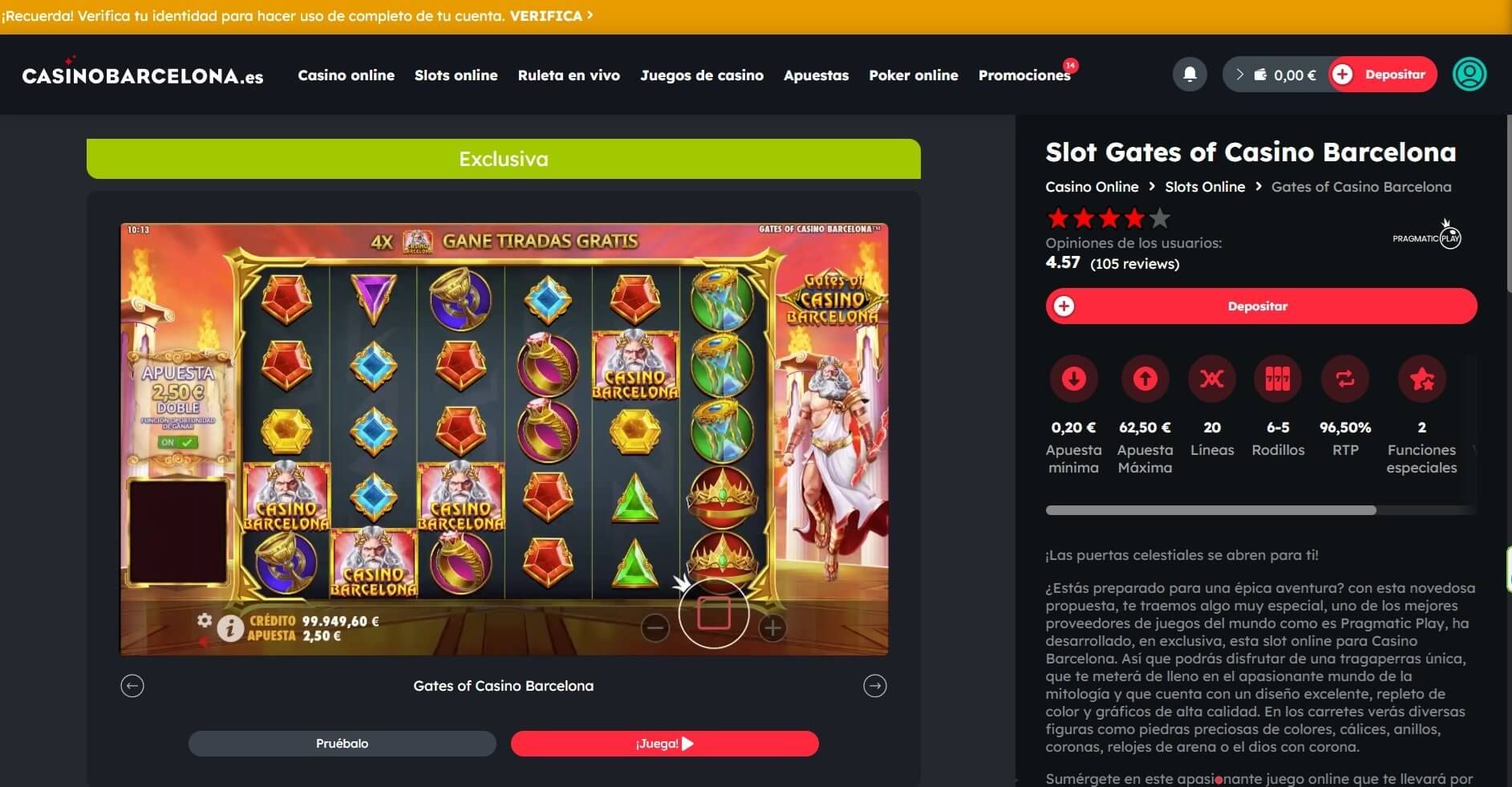 Selección de juegos populares y tragaperras online en Casino Barcelona, con más de 4.500 títulos disponibles