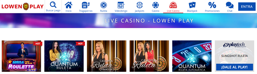Sección de casino en vivo en Lowen Play