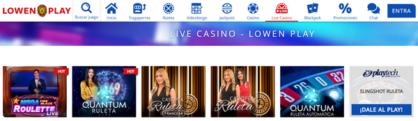 Sección de casino en vivo en Lowen Play