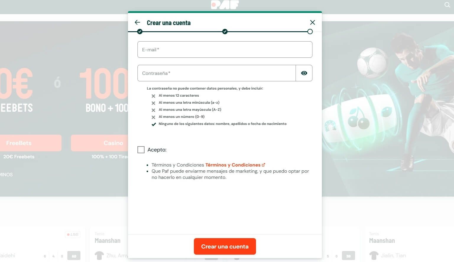 Paf Casino – Registro en el casino, fase 2
