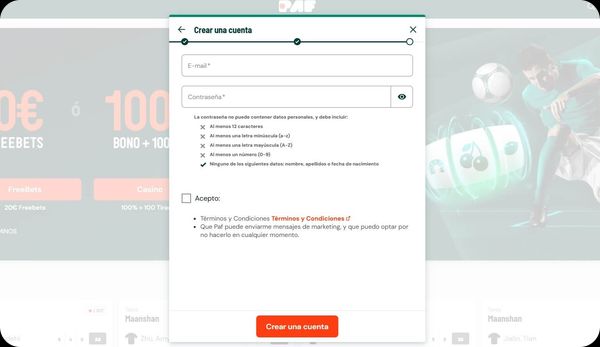 Paf Casino – Registro en el casino, fase 2