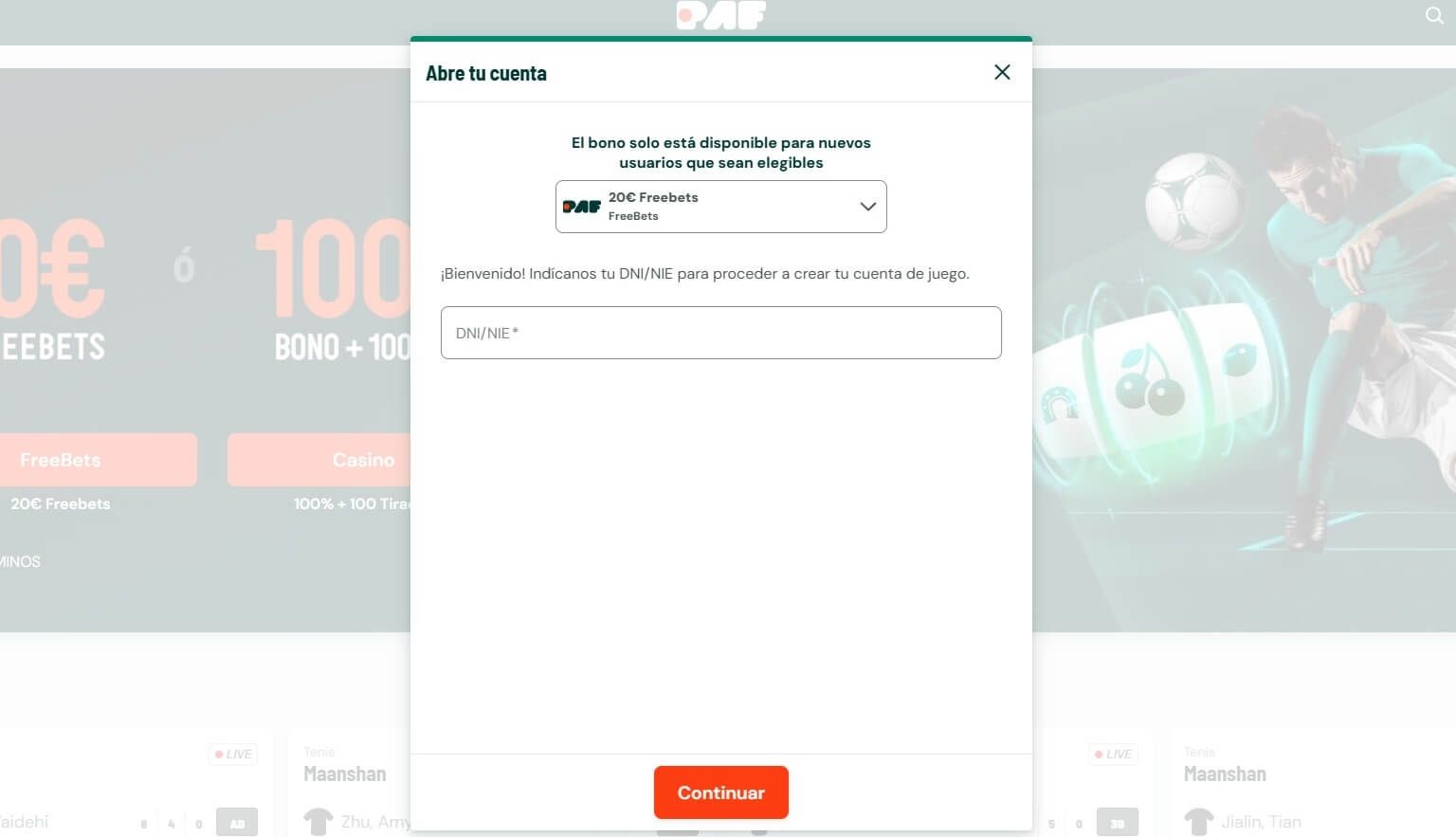 Paf Casino – Registro en el casino online, fase 5