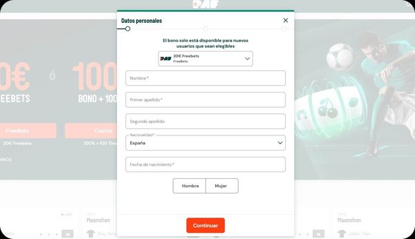 Paf Casino – Proceso de registro en línea, fase 1