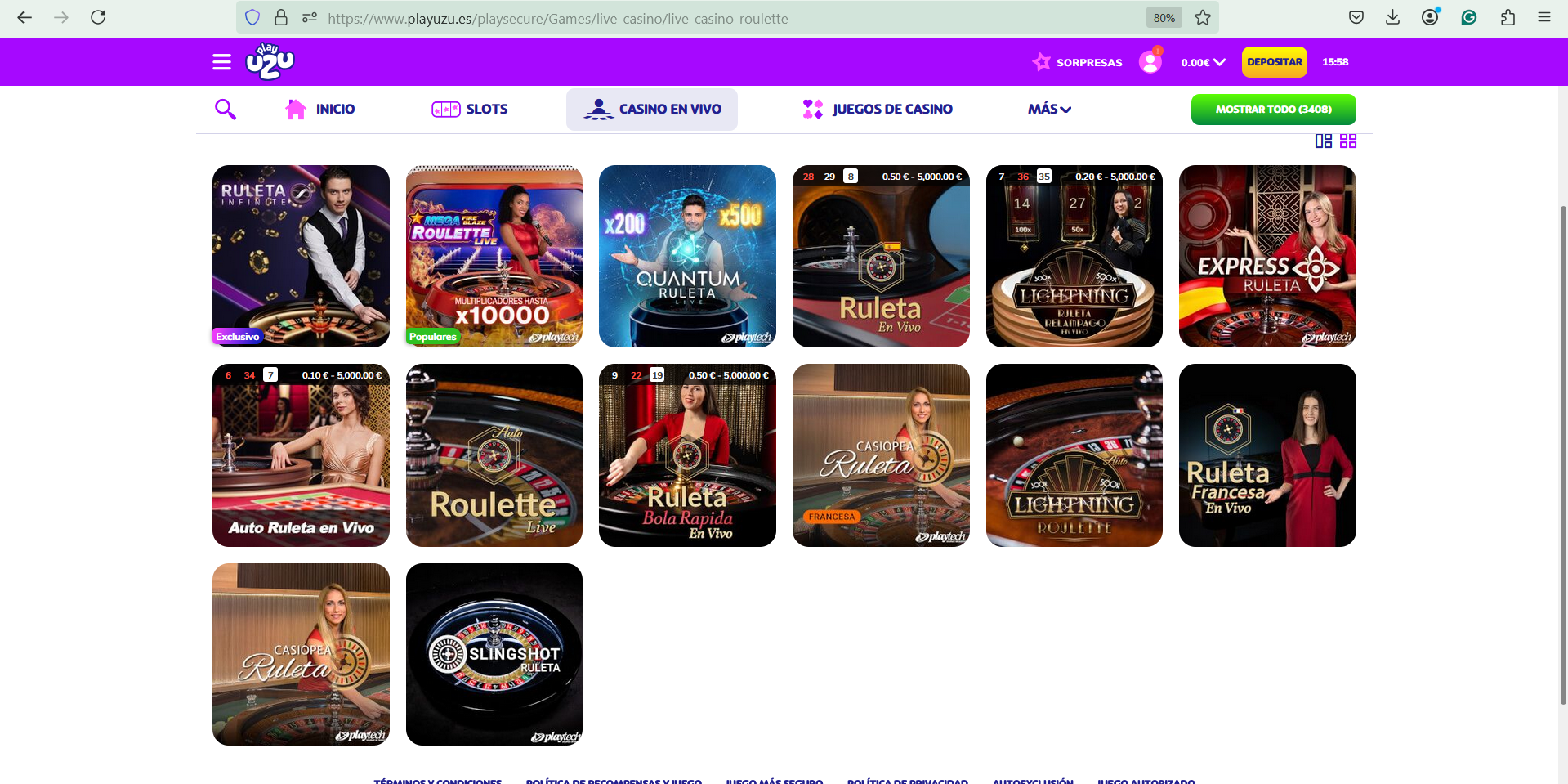 ruleta en vivo play uzu