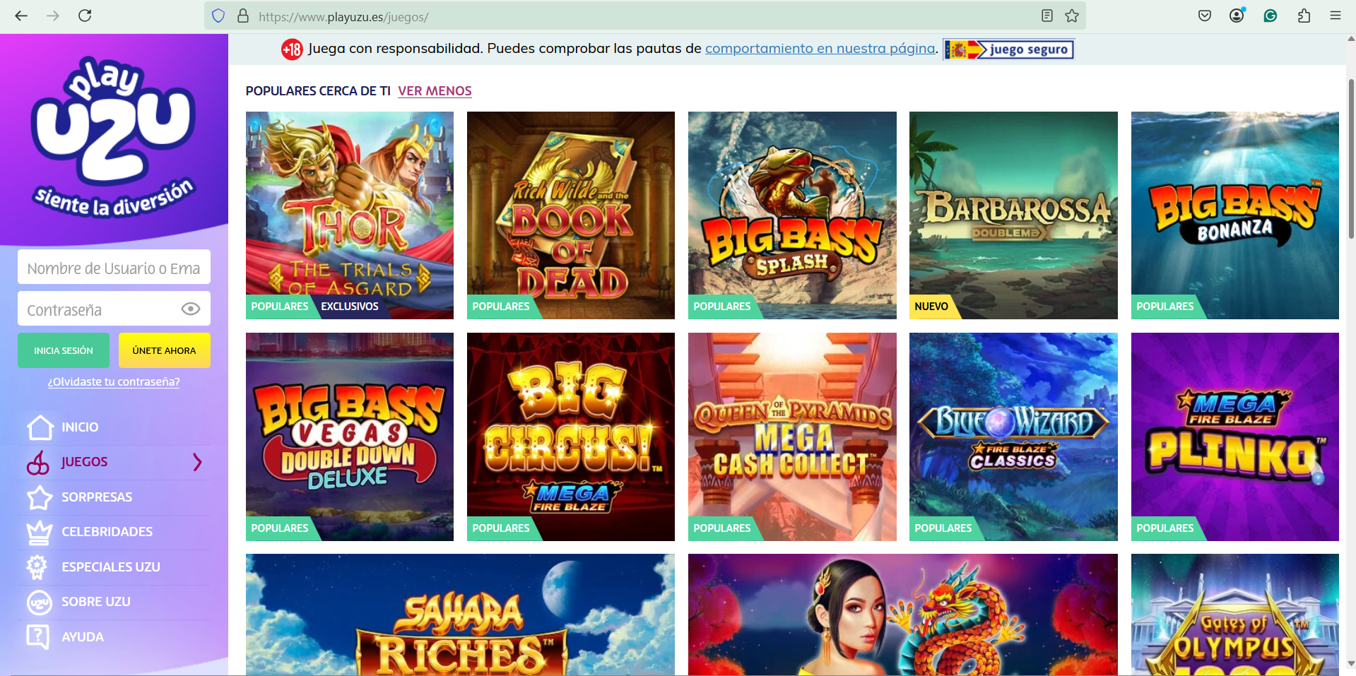 Tragaperras y Juegos de Casino Populares en PlayUZU