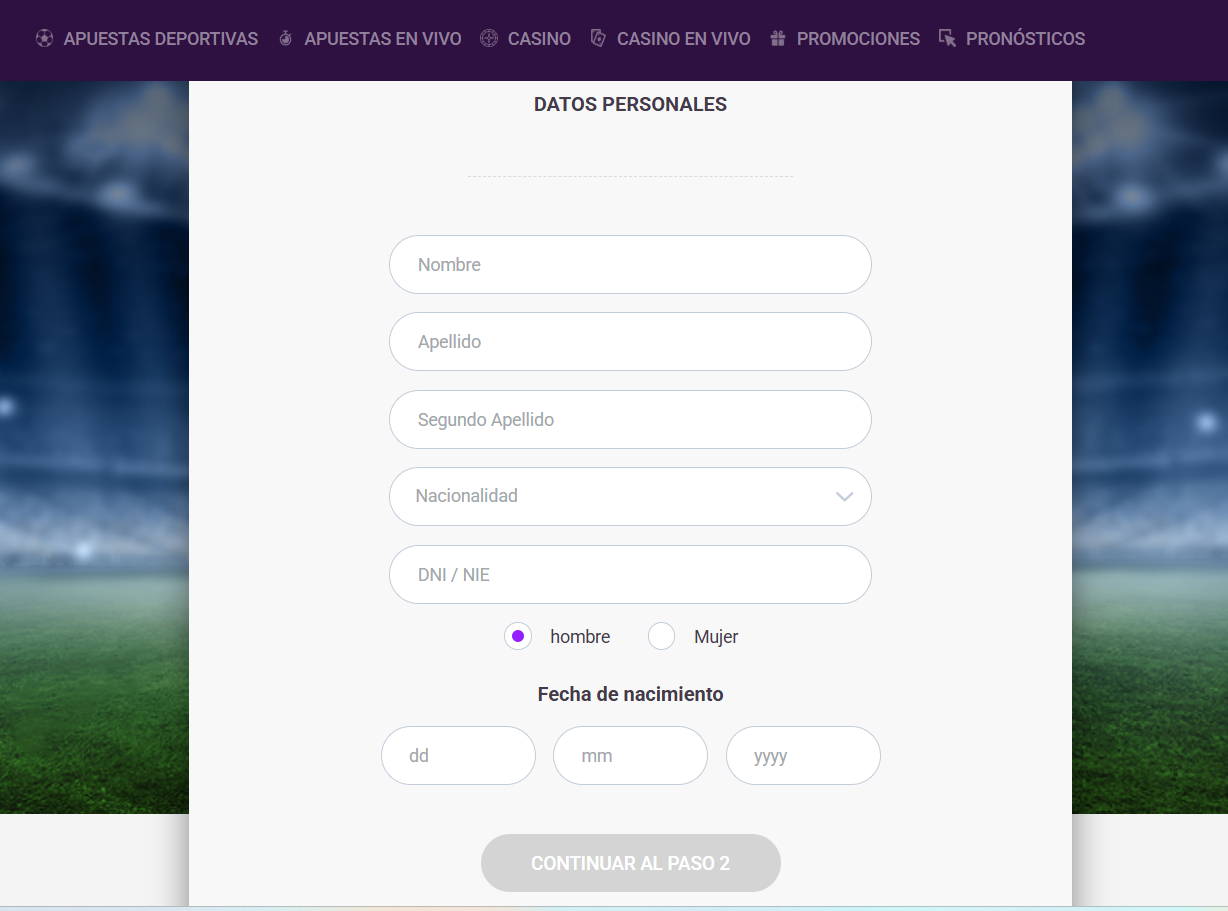 proceso registro tonybet