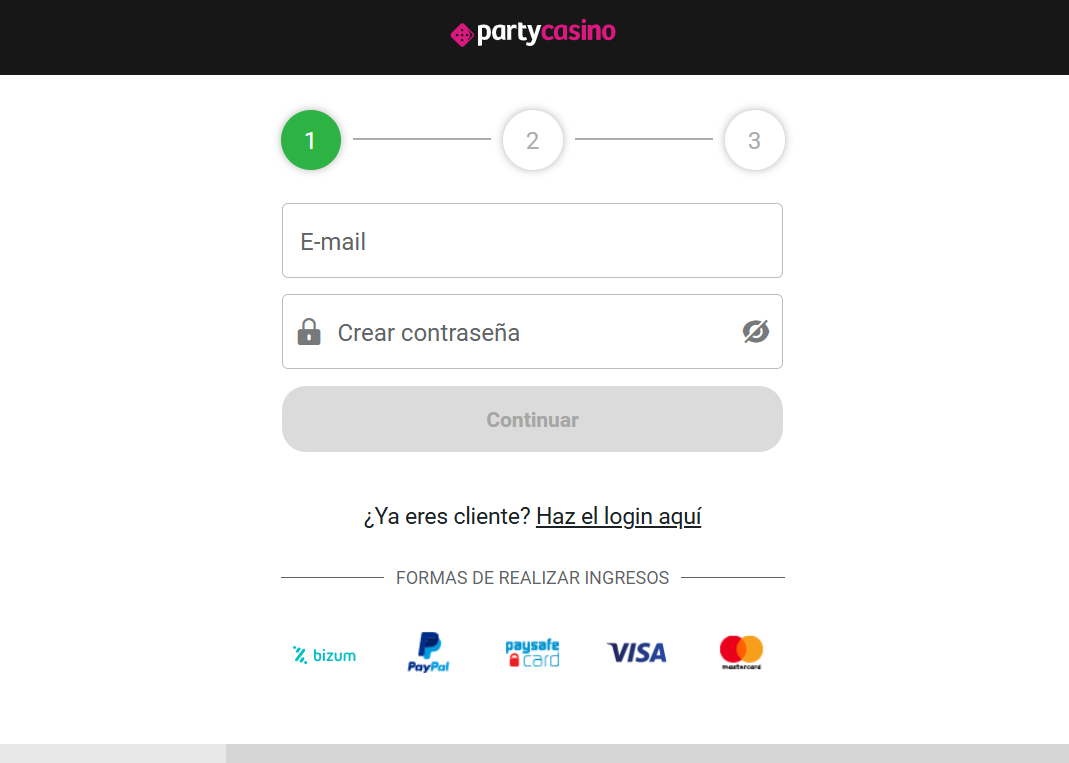 party casino registro paso 1