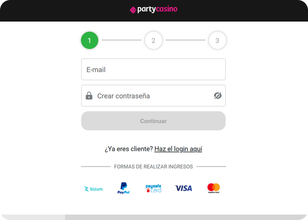 party casino registro paso 1
