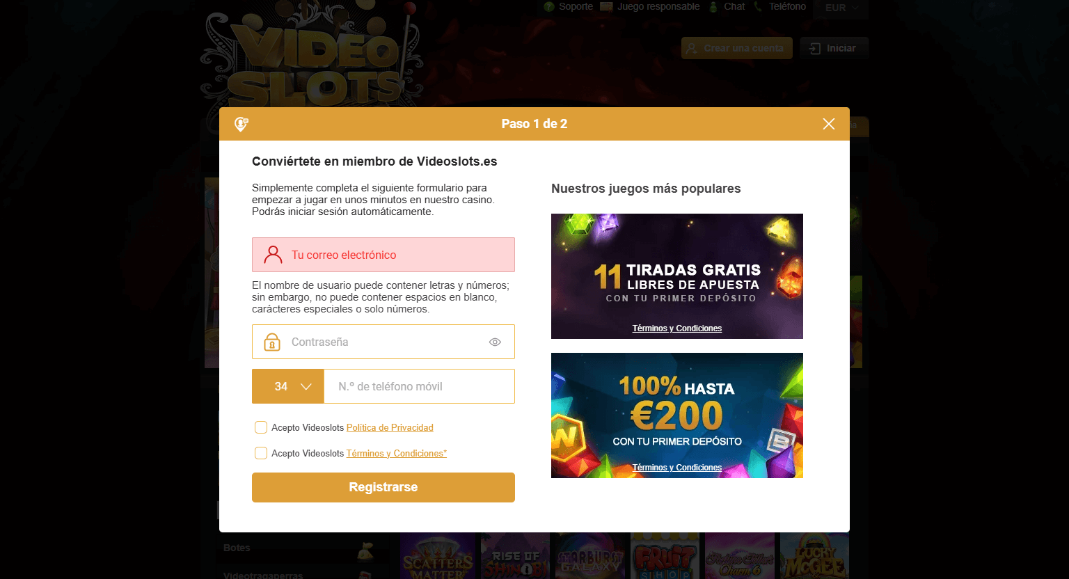 abrir cuenta videoslots 1