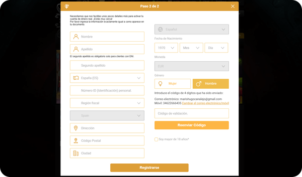 registro videoslots paso 2