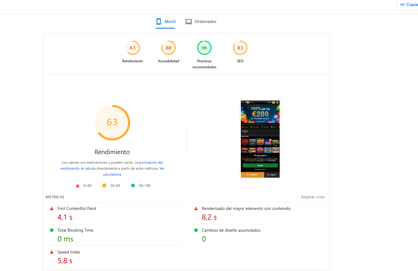 velocidad pagina videoslots
