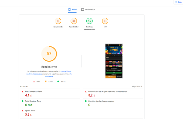 velocidad pagina videoslots