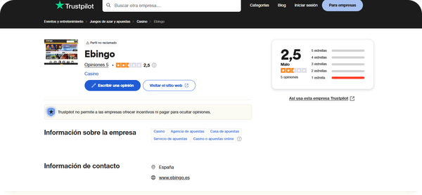 ebingo opiniones trustpilot