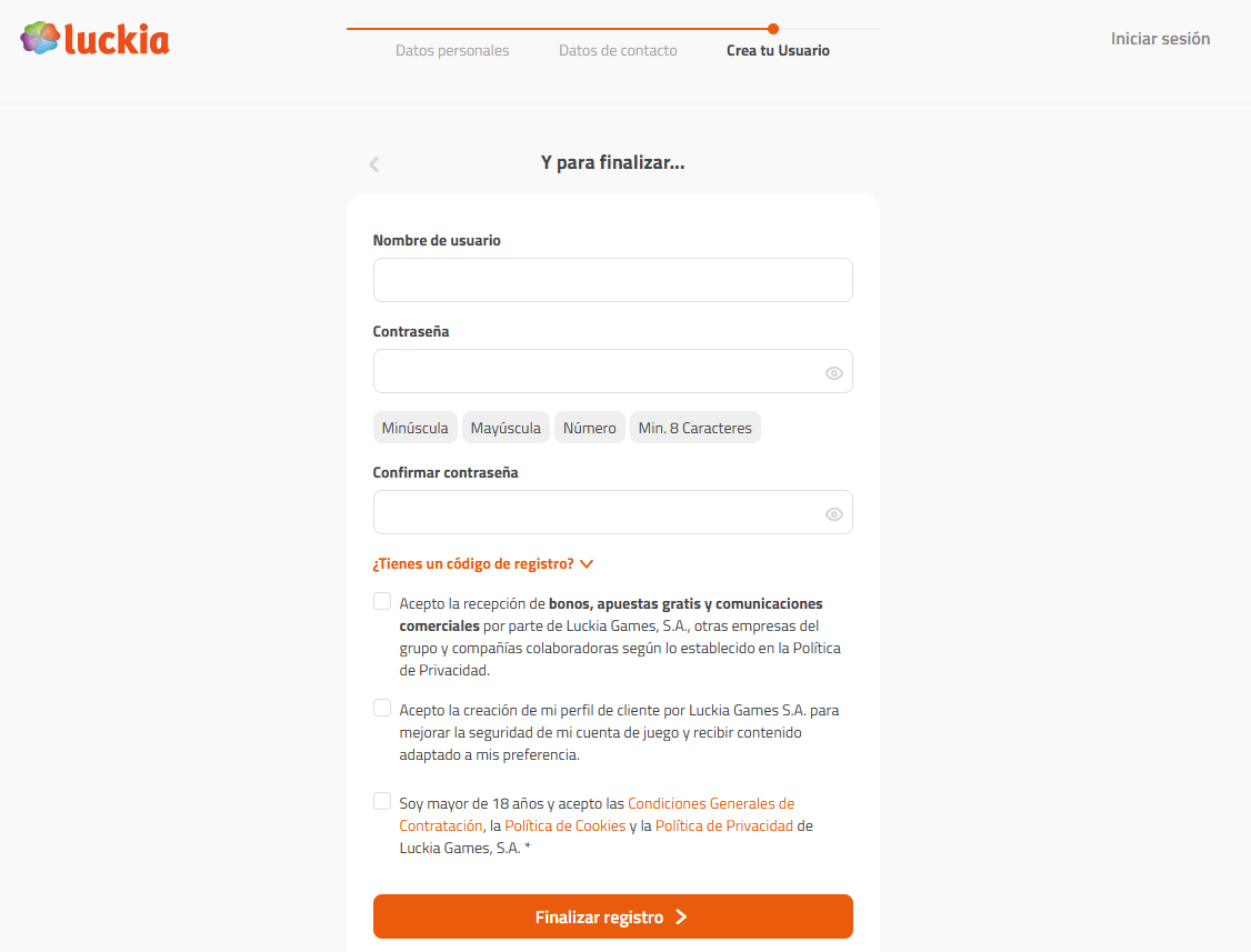registro luckia casino paso 4