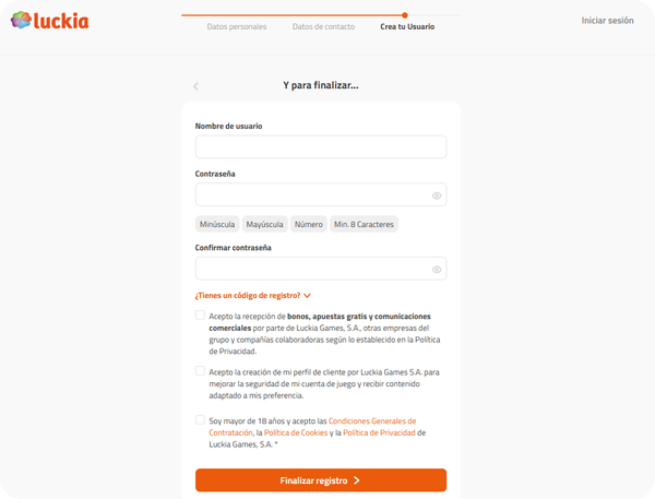 registro luckia casino paso 4