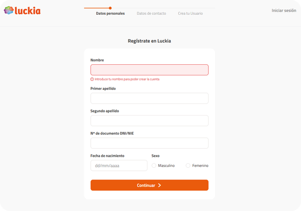 registro paso 2 luckia