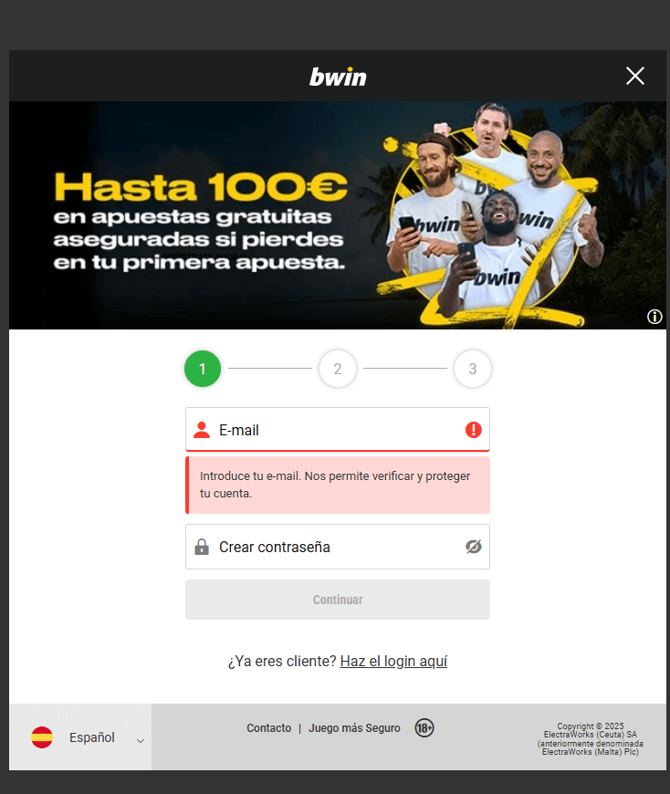 paso 1 bwin registro casino