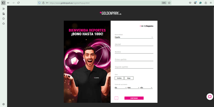 paso 2 registro goldenpark