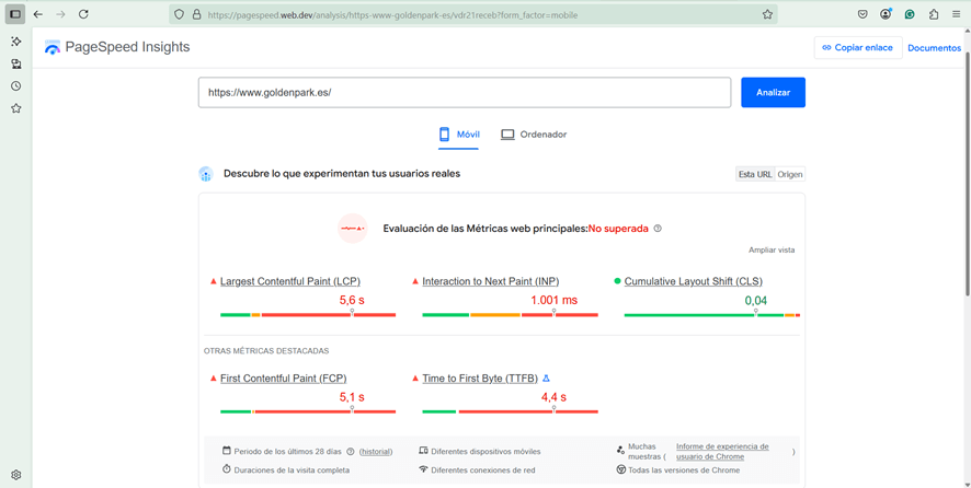 rendimiento web goldenpark