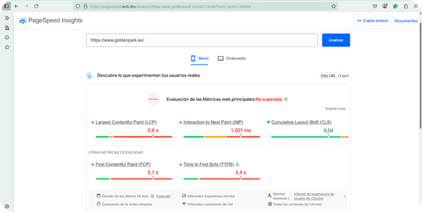 rendimiento web goldenpark