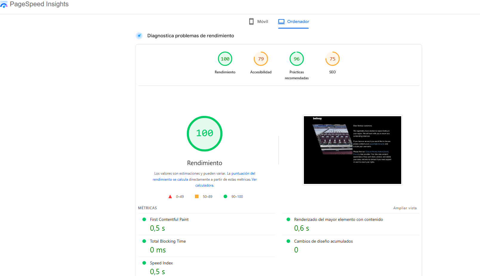 velocidad web betway