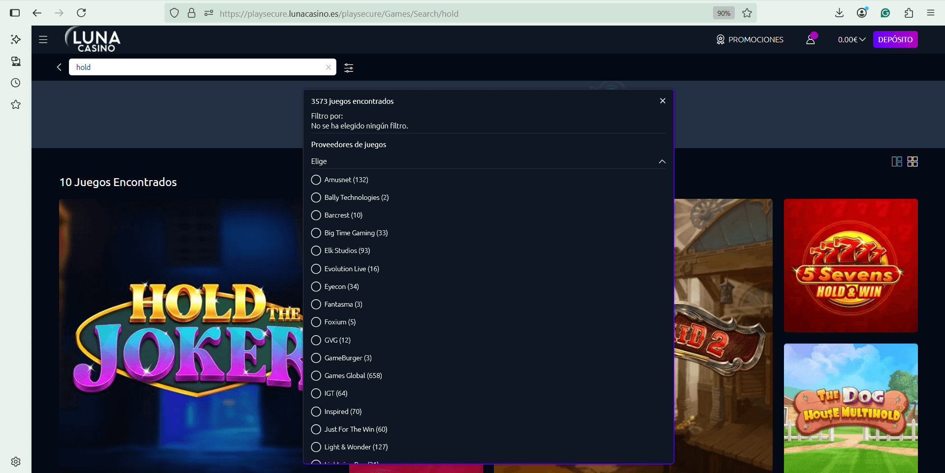 filtro proveedores juegos