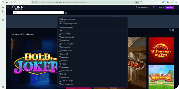filtro proveedores juegos