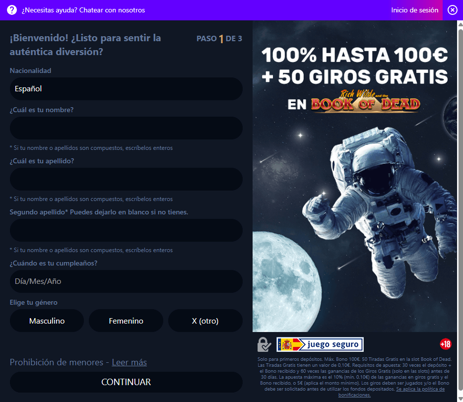 paso 4 registro luna casino