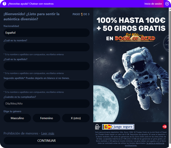 paso 4 registro luna casino