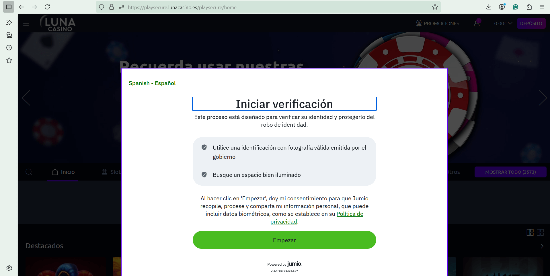 verificación 2 luna casino