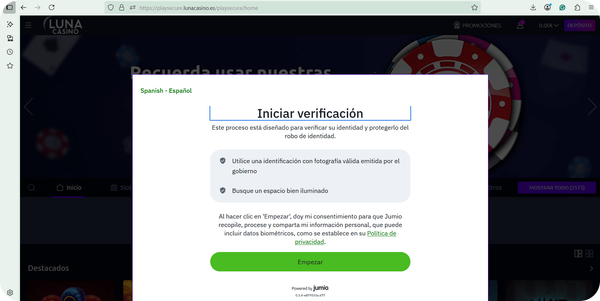 verificación 2 luna casino