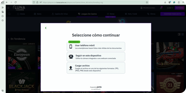 verificación 3 luna casino
