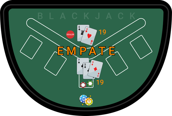 Juegos de Casino Blackjack Pide carta porque tu mano es 19 y la del crupier 19