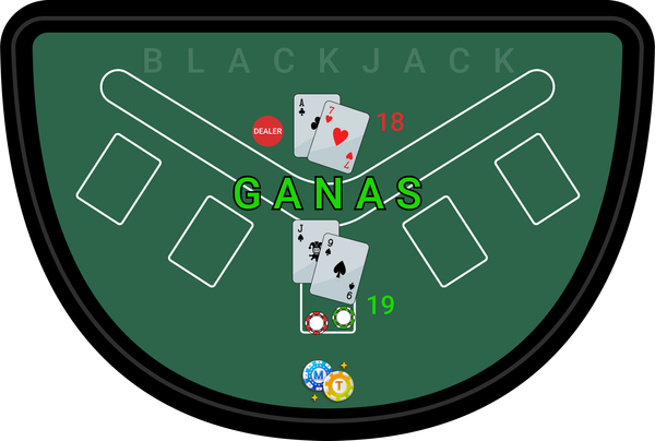 Juegos de Casino Blackjack Usted gana porque su mano es 19 y la mano del crupier es 18