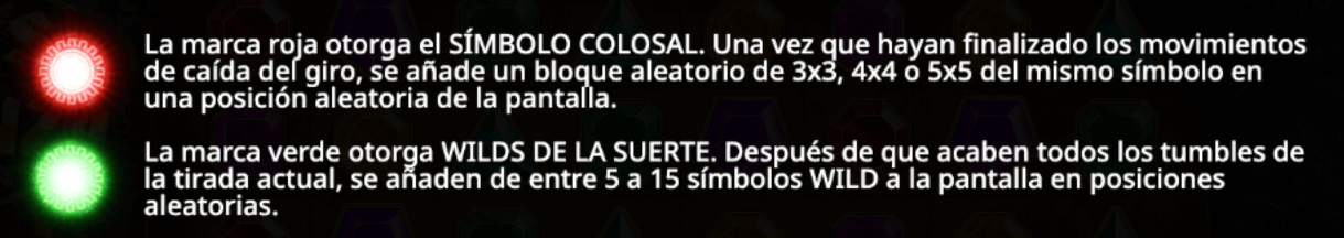 gems bonanza funciones colores - verde and rojo