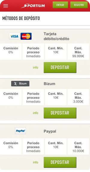 Depositar en Sportium con Bizum
